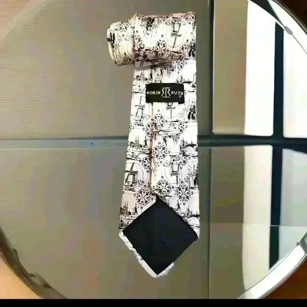 Robin Ruth Finland Grey Black Silk Tie 4T1018
